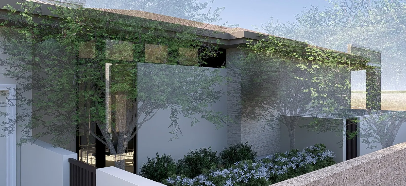 Courtyard gate and privacy wall