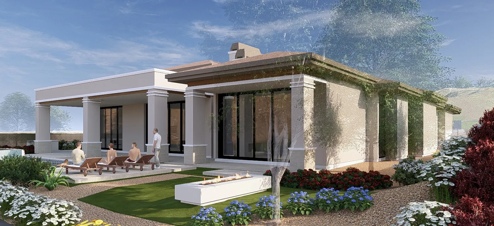 Covered patio and lawn from the side yard