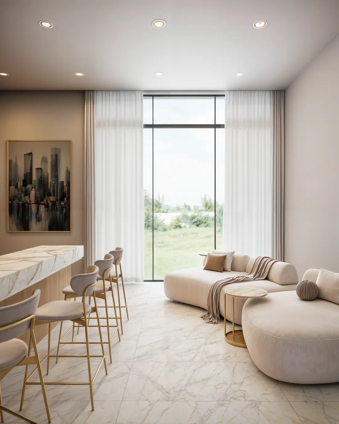 Lounge seating beside the bar