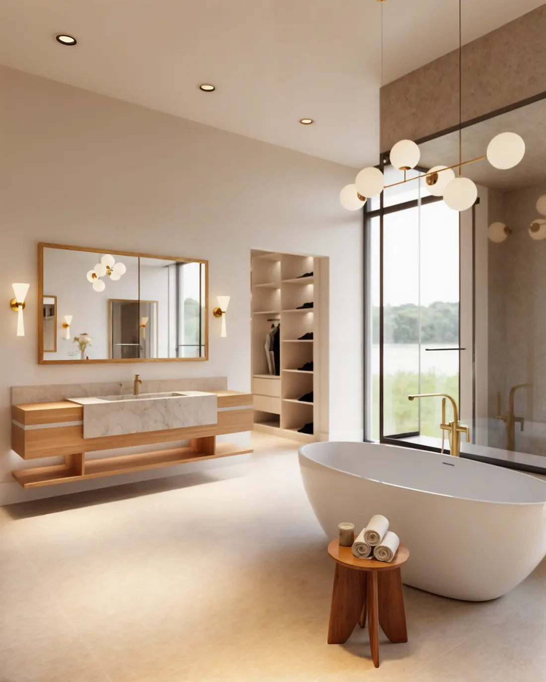 Primary bath with freestanding tub